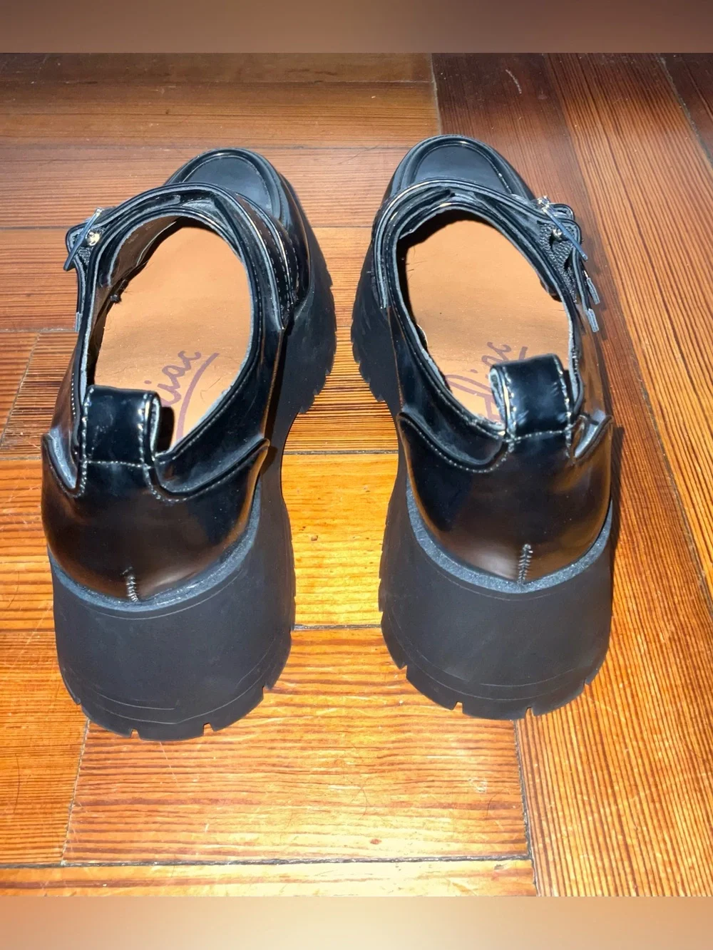 Zodiac Chunky Black Platform Loafers with Double Buckle